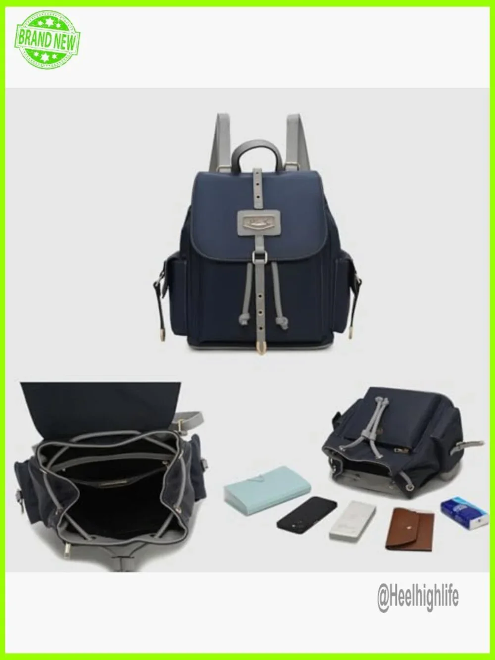 Lightweight Nylon Travel Backpack with Vegan Leather Trim, Adjustable Straps